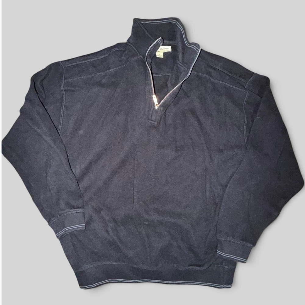 Tommy Bahama Mens Navy Blue 100% Cotton Quarter Zip Pullover Sweater Size M